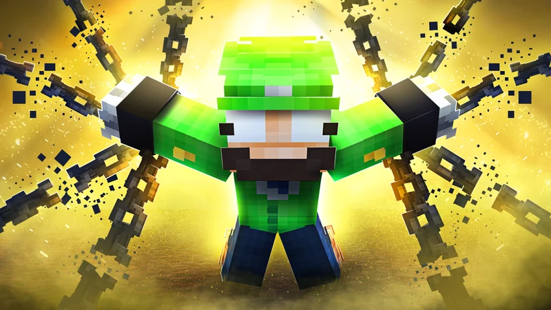 LuigiToan breaking dark chains against a golden Minecraft backdrop
