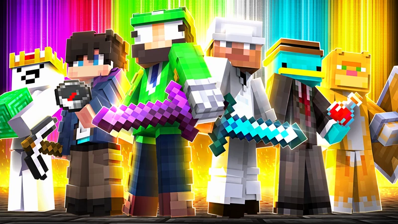 Test B: LuigiToan’s Minecraft team lined up, with the green character in the center.